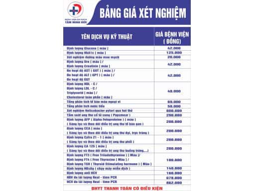 TÂM MINH ĐỨC CẦN THƠ - BẢNG GIÁ DỊCH VỤ KHÁM CHỮA BỆNH